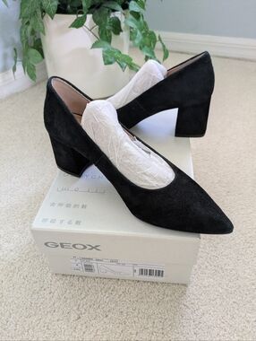 Geox Black Suede Block Heel Pumps